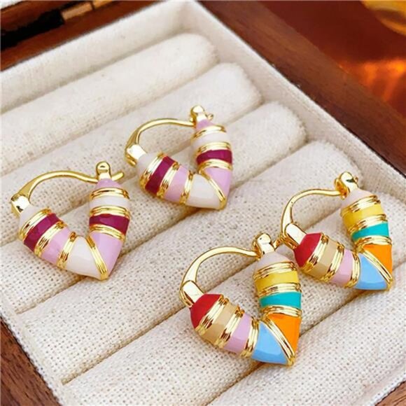 Gold Heart Hoop Earrings – 18K Plated Bamboo Imitation Hoops - Picture 6 of 6